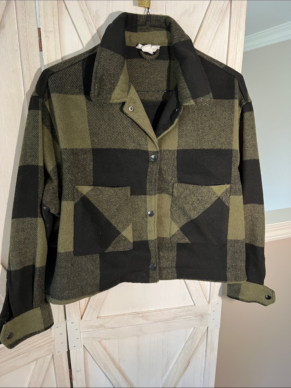 For The Republic Olive & Black Buffalo Check Snap Jacket